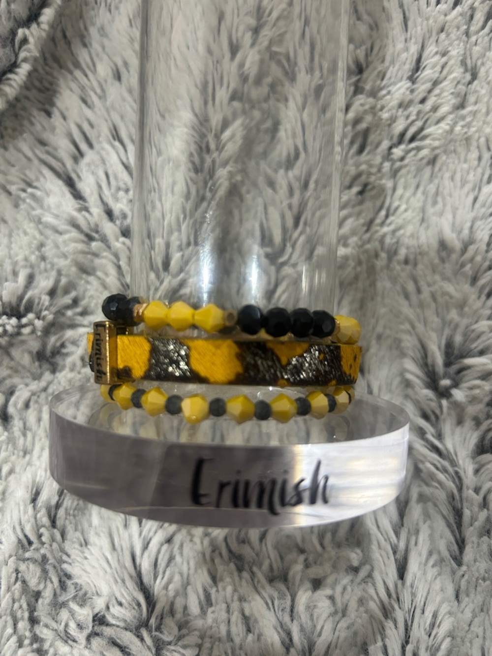 Erimish Yellow and Black Layered Beaded & Wrap Bracelet Set